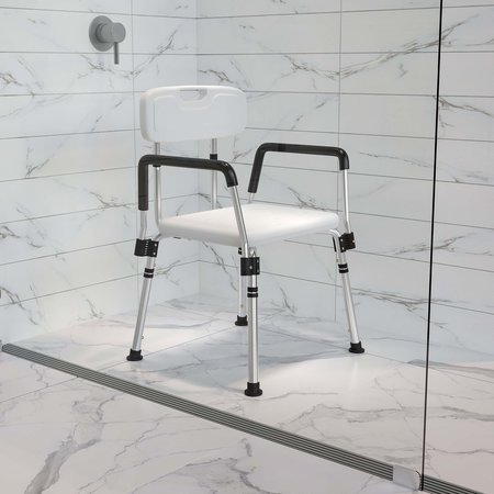 FLASH FURNITURE 15" L, Aluminum, White Quick Release Bath Chair DC-HY3523L-WH-GG